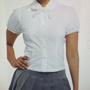HOT TOPIC Button Up Lace Trim Blouse with